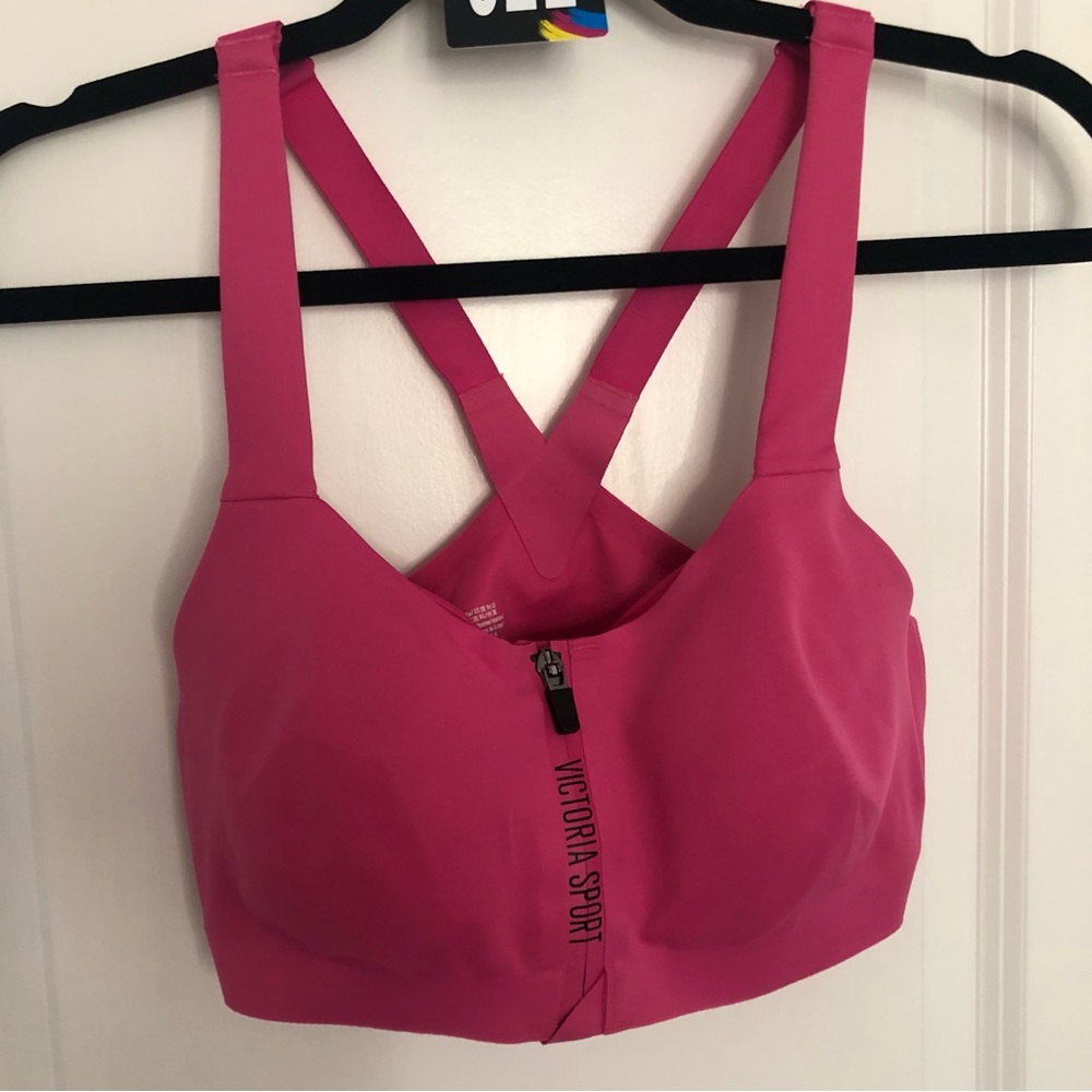 Victoria's Secret Knock Out Yoga Sports Bra Sz 34D Pink Zip Front Padded Push up